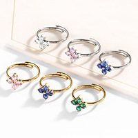 Bestseller Edelstahl-Blumenring für Damen Verstellbarer Zirkon-Kristallschmuck Anlauffreie Mode Großhandel OEM
