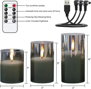 Vela LED de controle remoto com luz elétrica de cera real, vela falsa de Bougie Kerzen Pillar Velas, velas recarregáveis sem chama e cintilantes