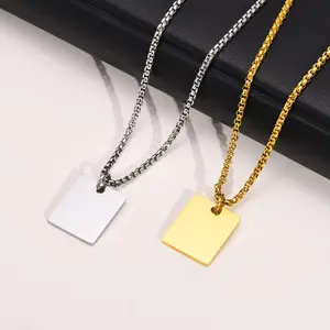 Custom Engraved Laser Logo Men's Blank Disc Pendant Necklace Gold Plated Personalized Stainless Steel Necklace Jewelry