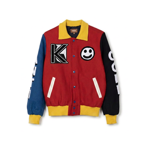 Veste en laine universitaire KVJ135 pour hommes personnalisée vêtements d'hiver broderie amusante rouge noir bleu jaune avec patch en chenille sans col - Product Image 4