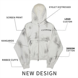 Felpa con Cappuccio da Uomo Stile Streetwear Personalizzabile con Logo, Doppia Cerniera, Lavaggio Effetto Vissuto, Alta Qualità - Product Image 4