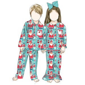 Set Pigiama Natalizio Personalizzato con Babbo Natale per Bambino e Bambina, Fratello e Sorella, Autunno Inverno con Maglia e Pantaloni - Product Image 2
