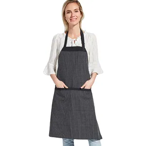 Black Kitchen Fashion Spun Polyester Restaurant Cooking Apron With Logo