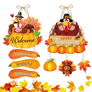 Decorazione per Porta 'Buon Ringraziamento', Insegna Autunnale con Tacchino e Zucca, Cartello di Benvenuto da Appendere, Decorazione Murale 'Ringraziante, Benedetto' - Product Image 5