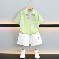 Nouvelle collection 2026 : Ensemble chemise et short en coton uni style preppy pour garçons, en stock (200)