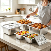 Bac Gastronorme Commercial en Acier Inoxydable pour Table Chaude de Restaurant, Conteneur de Service Alimentaire, Ustensile de Cuisine Grand Format