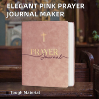 Carnet de prières et de dévotion élégant rose A5 personnalisé, couleur et logo sur mesure, couverture rigide en cuir, reliure cousue