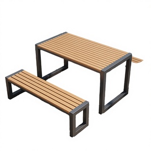 Modern Style Waterproof Outdoor <b>Garden</b> Dining Set Rust-Preventing Wood <b>Table</b> Chair Corrosion Resistance Metal Frame Furniture - Product Image 3