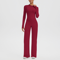 Ensemble de sport pour femmes avec veste à col montant zippée à manches longues et pantalon évasé taille haute, tenue 2 pièces, vêtements de yoga doux, 7 couleurs