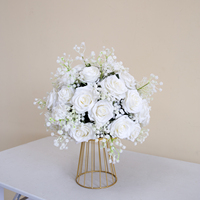 LFB26054 Boule de fleurs artificielles moderne, roses blanches, centre de table de mariage, écologique, longue durée, support en or, réception