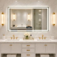 Miroir de salle de bain intelligent à LED avec écran tactile, affichage de la date et de l'heure, étanche IP44, détecteur de mouvement humain, pour projets hôteliers