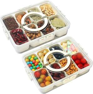 Own Design Sealed Snackle <b>Storage</b> Box With Divider Plastic Divided Serving Veggie Tray With Lid - Product Image 1