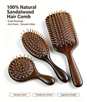 Brosse démêlante portable en bois de santal naturel avec coussin d'air, peigne de massage format poche, antistatique, pour le soin du cuir chevelu, usage domestique