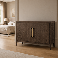 Buffet de rangement moderne et minimaliste en chêne espresso à 2 portes pour salon, salle à manger, entrée, maison contemporaine