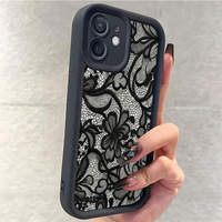 Coque de téléphone portable antichoc en TPU avec motif floral noir en dentelle et protection d'objectif pour iPhone 12 13 14 15 16 17 18 Pro Max
