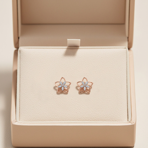 Pendientes de Flores Minimalistas de Alta Calidad al por Mayor, Joyería para Uso Diario, Oro Rosa Sólido de 18K, Pendientes de Diamantes Naturales Reales - Product Image 2