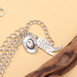 Western Cowboy <b>Boot</b> Chain With Hat And <b>Boot</b> Pendant Silver Metal Unisex Casual Fashion <b>Jewelry</b> For <b>Boots</b> - Product Image 4