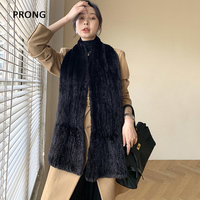 Écharpe de luxe tricotée en fourrure véritable pour l'hiver, style long, chauffe-cou, 20 cm, design personnalisable, pour hommes et femmes, 180 cm, motif uni noir