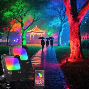 Ip66 Không Thấm Nước <span class=keywords><strong>WIFI</strong></span> Thông Minh Kiểm Soát Ứng Dụng Ngoài Trời Sân Vườn Đèn Pha Cảnh Quan Chiếu Sáng <span class=keywords><strong>RGB</strong></span> Color-Changing <span class=keywords><strong>LED</strong></span> Đèn Pha - Product Image 1