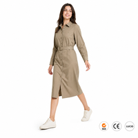 Robe chemise en coton 220 GSM pour femme, décontractée, quotidienne, à col, boutonnée, avec ceinture, coupe droite ajustée, confortable, logo personnalisé, OEM ODM, tailles XS-5XL