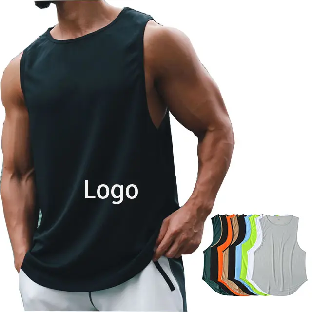 Toptan vücut geliştirme kas egzersiz Fitness spor forma atletik Stringer katı Racerback spor giyim Tank Top erkekler