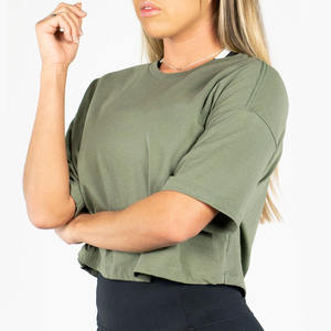 Camiseta holgada de algodón de gran tamaño para mujer, deportes de entrenamiento con logotipo personalizado al por mayor - Product Image 3