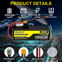 Batterie au lithium Liitokala 22.2V 4200mAh 80C 6S, utilisée pour les drones modèles d'avions haute puissance, avec connecteur Deanst XT60 XT90 TRX