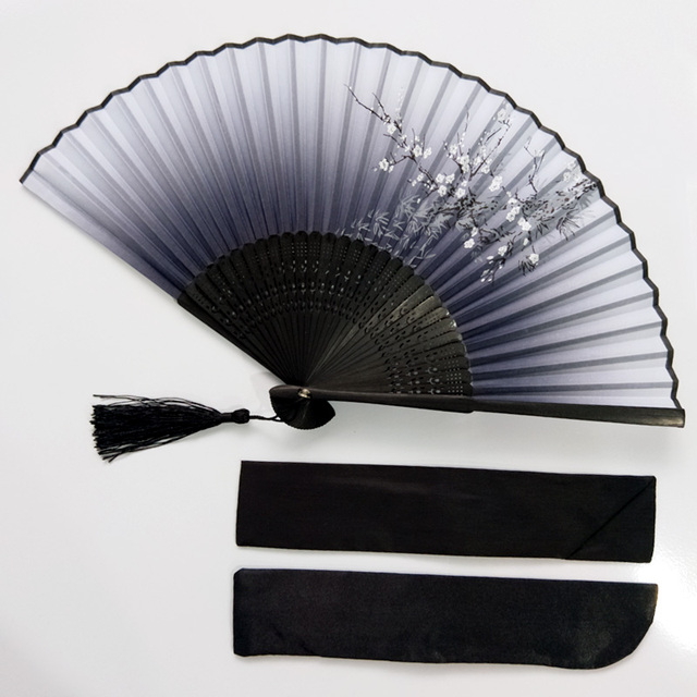 [I Am Your Fans]High Quality First Class Bamboo Ribs Silk Folding Hand Fan+black Pouch
