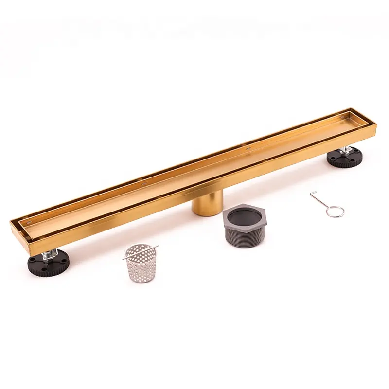 Brushed Gold Stainless Steel 304 Tile Insert 2in1 Linear Drain Vertical Outlet Shower Floor Drain