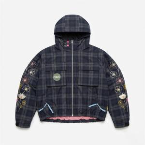Vestes à carreaux brodées personnalisées en gros avec capuche, style streetwear décontracté, patchs brodés, vestes pour hommes avec doublure en maille - Product Image 1