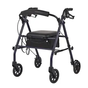 Gelukzaligheid Medische Draagbare Opvouwbare Lichtgewicht Aluminium Transport Stoel Rollator Rollator Met Stoel Voor Gehandicapten