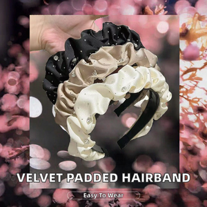 Stylish Female Autumn Winter Vintage Velvet Padded Pleated Lightweight Adjustable Scrunchies Solid Color Hair Accessories for - Product Image 2