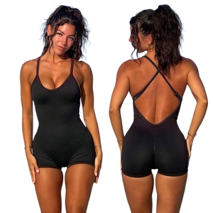 Wholesale High Stretch Solid Color Sexy Cross Back Spaghetti Strap Sleeveless Regular Fit Casual Eco-Friendly Breathable - Product Image 1
