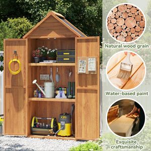 Caseta de Jardín de Madera con Doble Puerta, 73x39x169cm, 2 Estantes Extraíbles, Techo Impermeable, Armario de Almacenamiento Exterior para Patio - Product Image 2