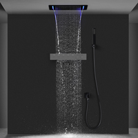 Ensemble de douche mural thermostatique de luxe en laiton brossé avec pommeau de douche cascade LED et mitigeur de salle de bain en céramique