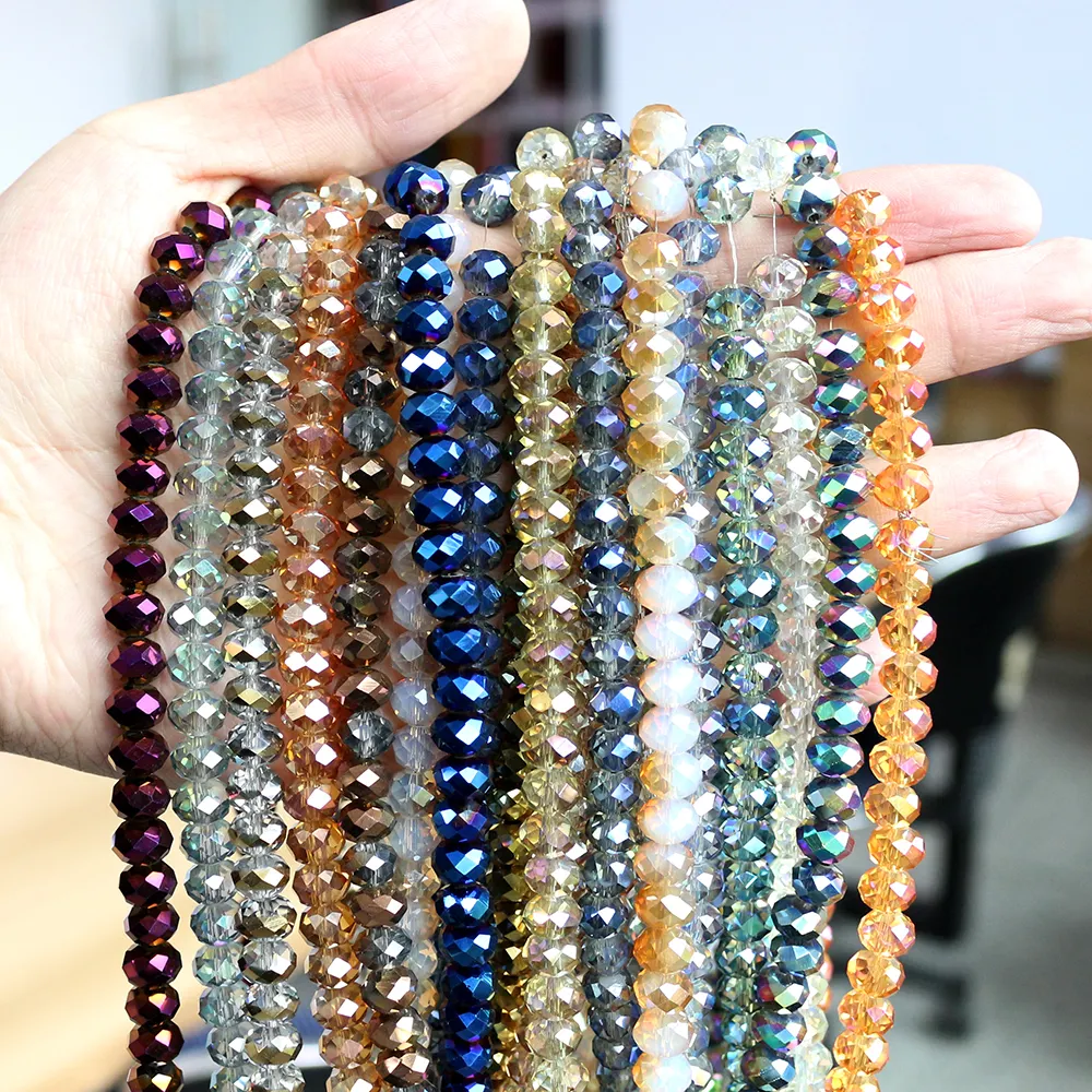 2 3 4 6 8MM Rondelle Beads De Vidro Para Fazer Jóias Metálico Cristal Lampwork Rodada Beads Artesanato DIY Encantos Jóias Acessórios