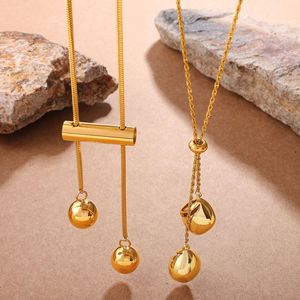 Collier minimaliste en acier inoxydable plaqué or avec pendentif boule, chaîne serpent 95cm+5cm, unisexe, à porter au quotidien - Product Image 1
