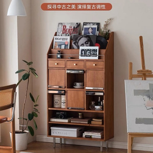 Solid Wood Nordic Bookcase Vintage Black Storage Cabinet For Home Office Study Room Minimalist Japanese Style Living Room Shelf - Product Image 4