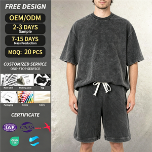 Set Personalizzato di Maglietta e Pantaloncini in Cotone <span class=keywords><strong>2t</strong></span>, Design Oversize Unisex Hip Hop, Effetto Vintage Acid Wash per Uomo - Product Image 1