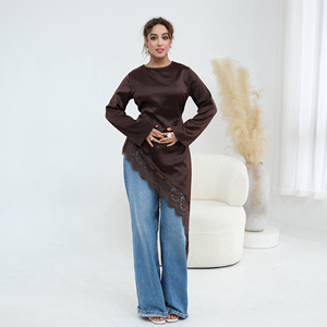 Abbigliamento Islamico 2026 Loriya Abaya Modesto Starlight Asimmetrico <span class=keywords><strong>in</strong></span> Pizzo e <span class=keywords><strong>Raso</strong></span>, Abiti da Donna di Dubai, Vestito Lungo Modesto con Top <span class=keywords><strong>in</strong></span> Pizzo - Product Image 4