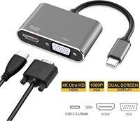 Adaptador USB C a 4K HDTV VGA, Convertidor 2 en 1 Tipo C a USB C 3.0 para Adaptador de Monitor Dual Compatible con MacBook TV Video Hub