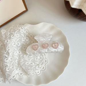 ที่หนีบผมอะซิเตทสีชมพูหรูหราแบบเกาหลีที่หนีบผมแวววาวทำจากพลอยเทียมรูปหัวใจสำหรับสาวๆ - Product Image 6