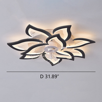 Ventilateurs de plafond en acrylique modernes en gros, lampes de ventilateur en forme de lotus noir, luminaire de ventilateur de plafond à profil bas pour salon et chambre à coucher