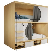Lit superposé en bois / Lit capsule à succès avec rideaux et escaliers, adapté aux hôtels et appartements