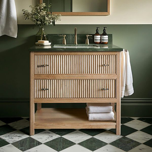 Moderno Top per Mobile <span class=keywords><strong>Bagno</strong></span> in Marmo Verde con <span class=keywords><strong>Lavabo</strong></span> in Pietra Naturale e Mobile in Legno Massello - Product Image 3