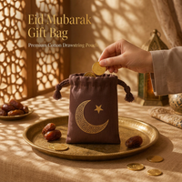Pochette en coton avec cordon de serrage Eid Mubarak, sac cadeau personnalisé avec logo, emballage pour pièces de monnaie pour le Ramadan