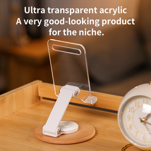 Boneruy L72 Máy Tính Để Bàn Gỗ Sồi Chủ Cho Điện Thoại Di Động <span class=keywords><strong>360</strong></span> Xoay Góc Có Thể Điều Chỉnh Điện Thoại Đứng ABS Rõ Ràng Acrylic Người Giữ Điện Thoại - Product Image 3