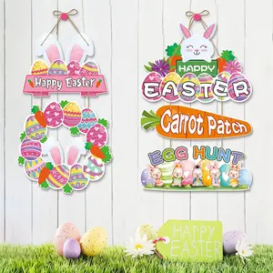 2024 New Style Easter Scene Layout Decorated Cartoon Bunny Easter Egg Door Hanging Decorations