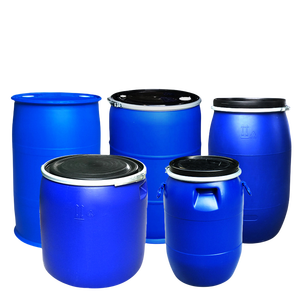 Fût en <span class=keywords><strong>plastique</strong></span> bleu de qualité industrielle à large ouverture de 200 L, équipé d'un joint d'étanchéité et d'une pince de fixation - Product Image 1