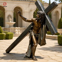 Statue de crucifix en bronze sur mesure, taille réelle, Jésus sur la croix, couronne d'épines, bronze antique, décoration de jardin d'église